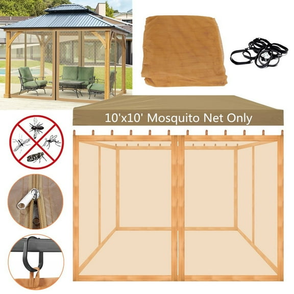 TOPCHANCES Universal Replacement Canopy Mosquito Netting Screen Sidewalls Only for 10' x 10' Gazebo Canopy, Khaki