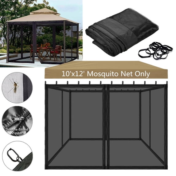 TOPCHANCES Universal Replacement Canopy Mosquito Netting Screen Sidewalls Only for 10' x 12' Gazebo Canopy, Black