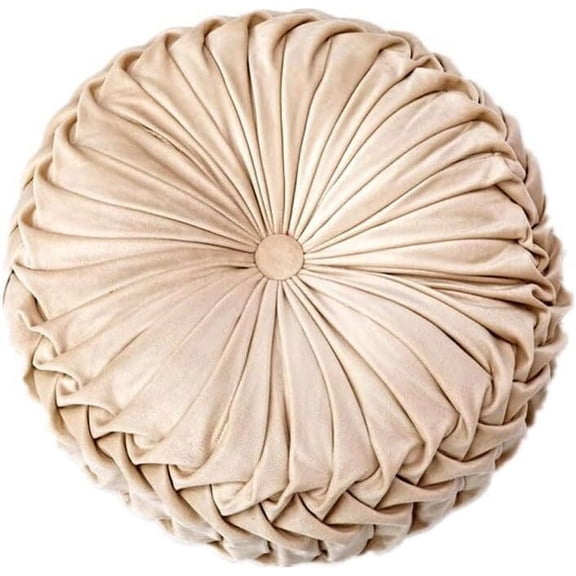 TOPCHANCES Velvet Chair Cushion, Round Pumpkin Chair Seat Pad, Sofa Tatami Throw Pillow (Beige, 13.8*13.8*2.4inches)