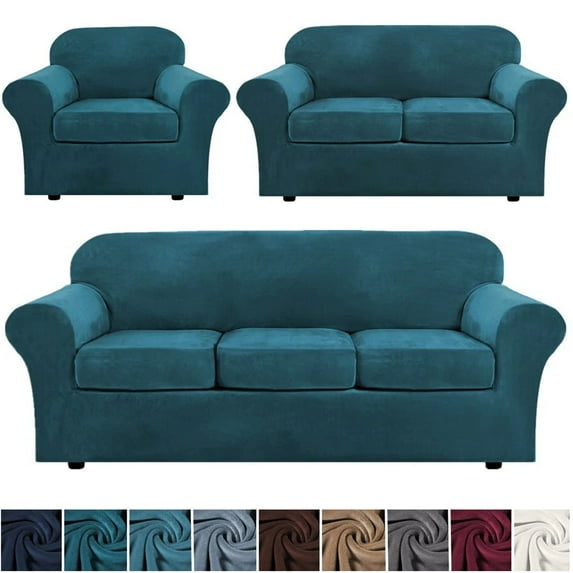 Velvet Plush Sofa Covers, Armchair Loveseat Couch Slipcover with Separate Cushion Cover (Blue, For Armchair )
