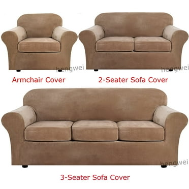 TOPCHANCES Velvet Plush Sofa Covers, Armhair Loveseat Couch Slipcover with Separate Cushion Cover (Camel, For 3-Seater Sofa)