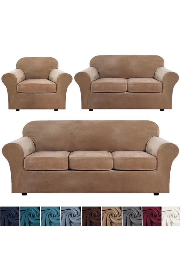 Velvet Plush Sofa Covers, Armhair Loveseat Couch Slipcover with Separate Cushion Cover (Camel, For Armhair )