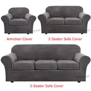 TOPCHANCES Velvet Plush Sofa Covers, Armhair Loveseat Couch Slipcover with Separate Cushion Cover (Gray, For Loveseat )