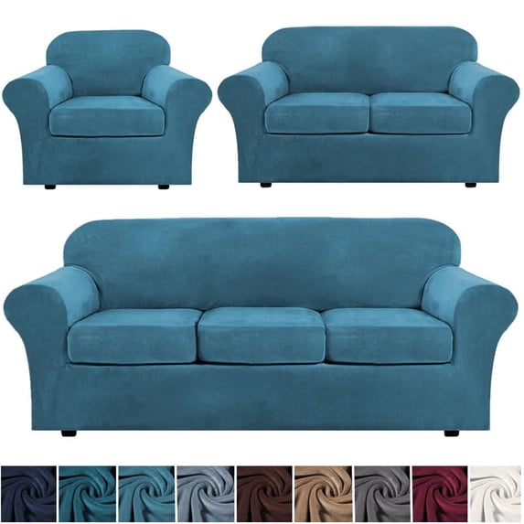 Velvet Plush Sofa Covers, Armhair Loveseat Couch Slipcover with Separate Cushion Cover (Peacock Blue, For Armhair )