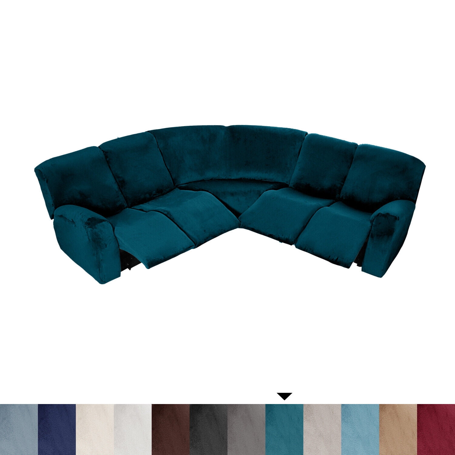 TOPCHANCES Velvet Recliner Sofa Covers, 5 Seat Corner Sofa Covers Stretch Furniture Protector Including 2 Arm Pieces, 4 Seat and Backrest Pieces and 1 Corner Piece, Deep Blue