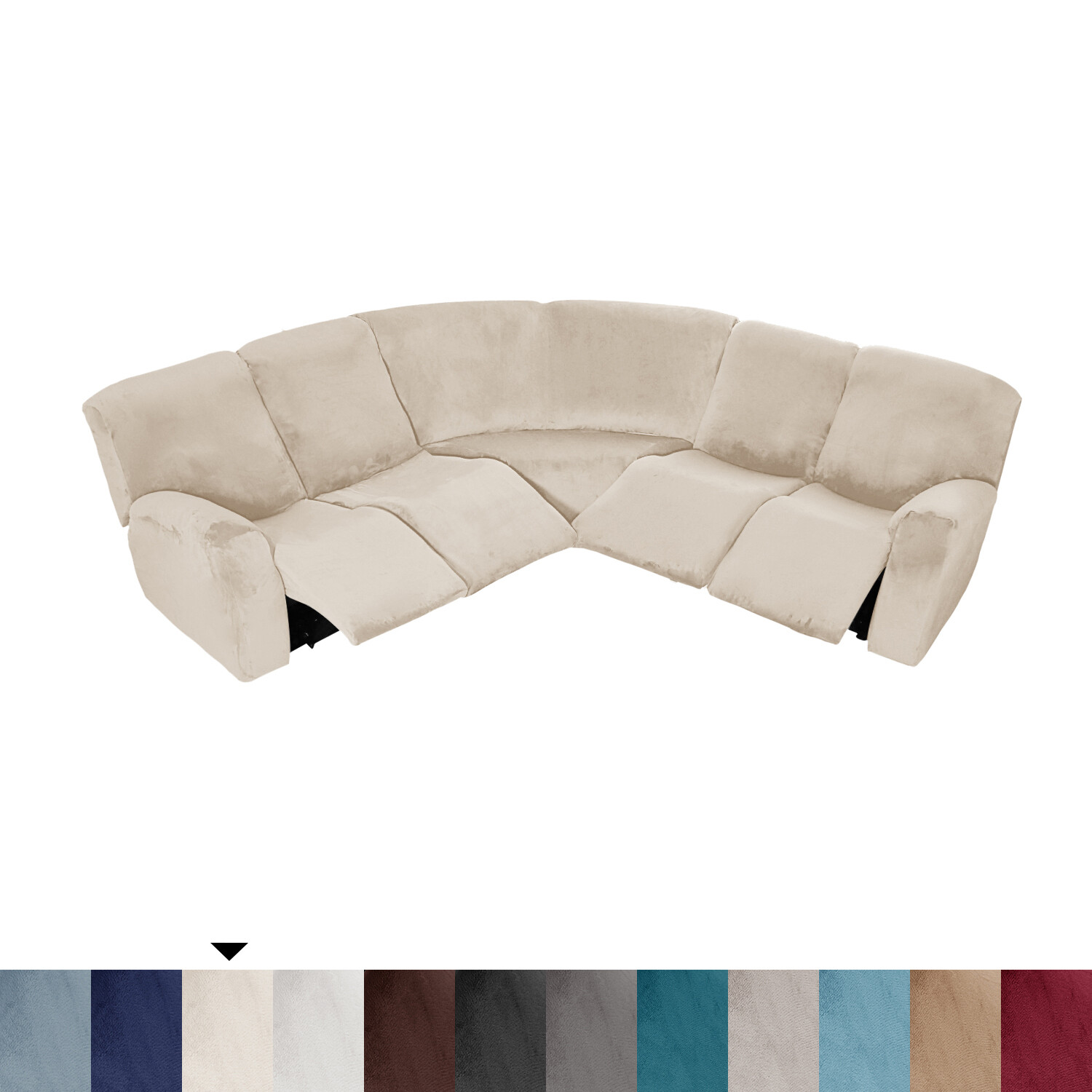 TOPCHANCES Velvet Recliner Sofa Covers, 5 Seat Corner Sofa Covers Stretch Furniture Protector Including 2 Arm Pieces, 4 Seat and Backrest Pieces and 1 Corner Piece, Beige