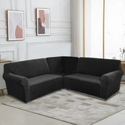 TOPCHANCES Velvet Sectional Corner Sofa Covers, 5 Seat L-Shaped Sectional Couch Slipcovers, 3 Piece Stretch Soft Furniture Sofa Protector for 5-Seater Corner Sofas  Black