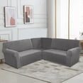 thumbnail image 1 of TOPCHANCES Velvet Sectional Corner Sofa Covers, 5 Seat L-Shaped Sectional Couch Slipcovers, 3 Piece Stretch Soft Furniture Sofa Protector for 5-Seater Corner Sofas ( Grey ), 1 of 9
