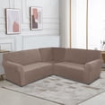 thumbnail image 1 of TOPCHANCES Velvet Sectional Corner Sofa Covers, 5 Seat L-Shaped Sectional Couch Slipcovers, 3 Piece Stretch Soft Furniture Sofa Protector for 5-Seater Corner Sofas ( Taupe ), 1 of 9