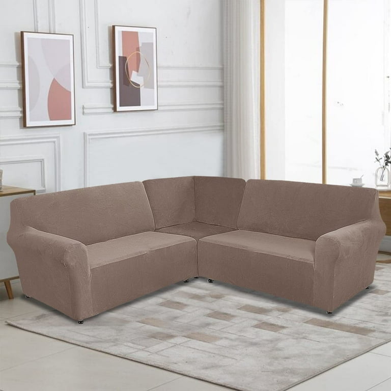 TOPCHANCES Velvet Sectional Corner Sofa Covers 5 Seat L Shaped Sectional Couch Slipcovers 3 Piece Stretch Soft Furniture Sofa Protector for 5 Seater