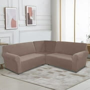 TOPCHANCES Velvet Sectional Corner Sofa Covers, 5 Seat L-Shaped Sectional Couch Slipcovers, 3 Piece Stretch Soft Furniture Sofa Protector for 5-Seater Corner Sofas  Taupe