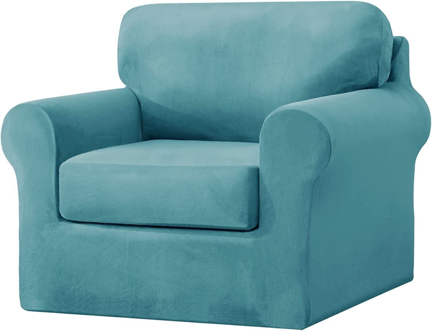 TOPCHANCES Velvet Sofa Covers, Stretch Armchair Couch Slipcovers , Soft Furniture Slipcover with Separate Cushion Covers and Backrest Covers (3-piece Set for 1 Cushion Sofa, Blue)