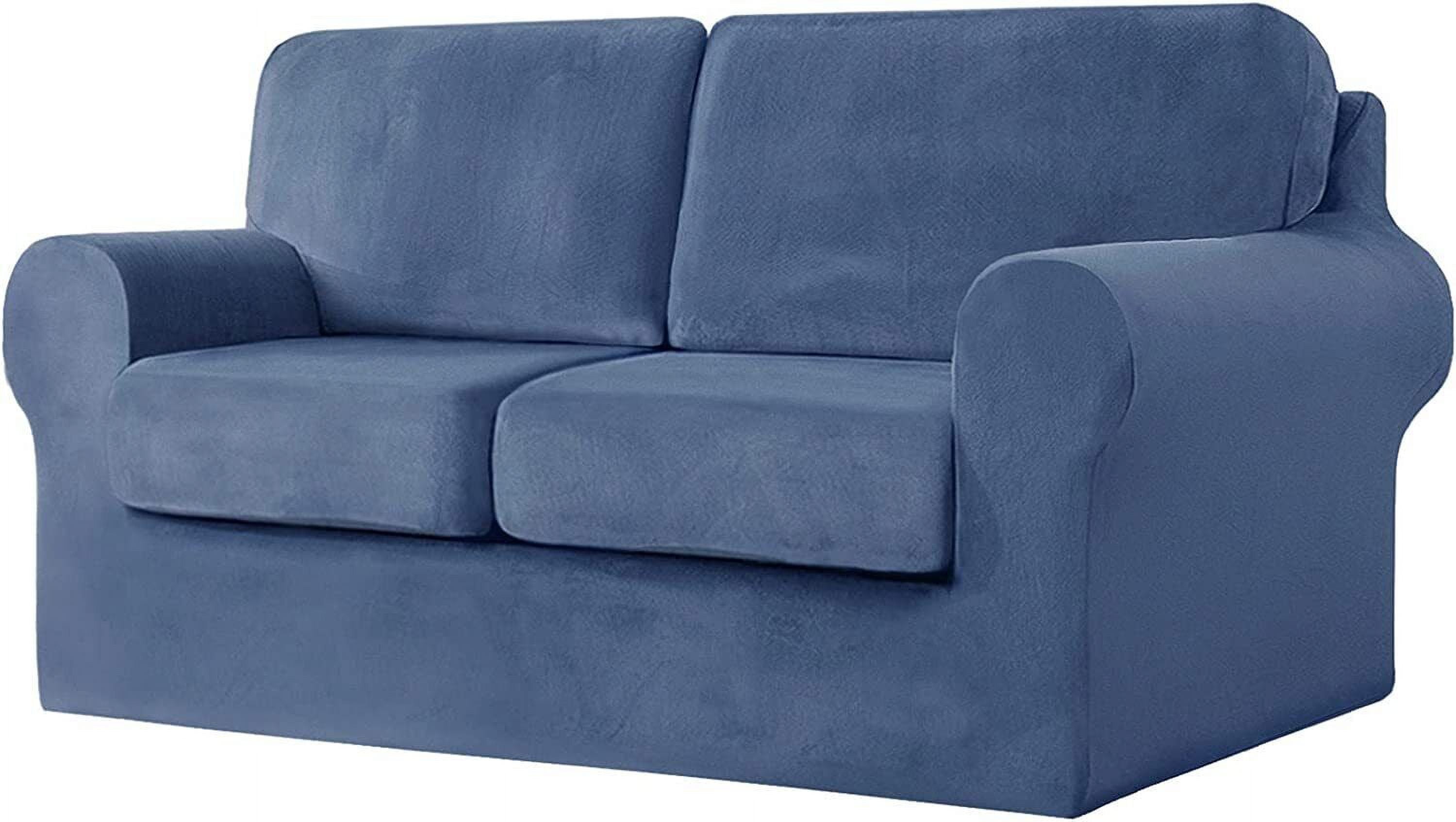 TOPCHANCES Velvet Sofa Covers, Stretch Armchair Couch Slipcovers , Soft Furniture Slipcover with Separate Cushion Covers and Backrest Covers (5-piece Set for 2 Cushion Sofa, Denim Blue)