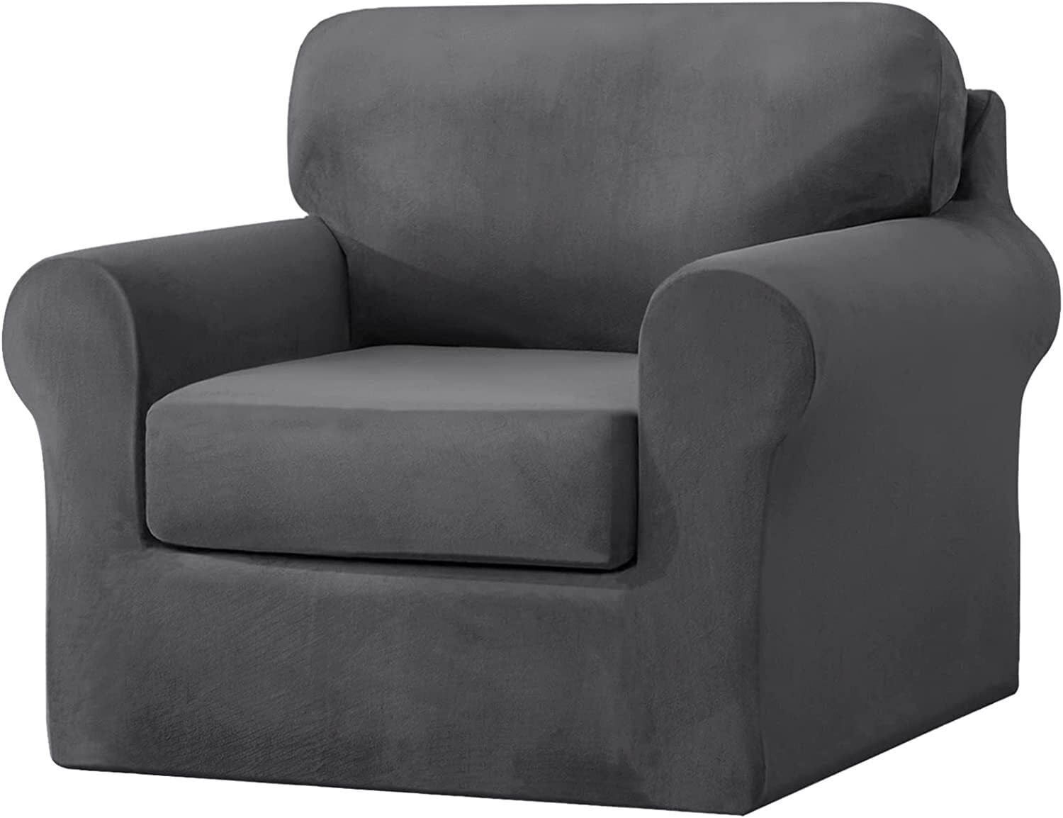 TOPCHANCES Velvet Sofa Covers, Stretch Armchair Couch Slipcovers , Soft Furniture Slipcover with Separate Cushion Covers and Backrest Covers (3-piece Set for 1 Cushion Sofa, Dark Grey)