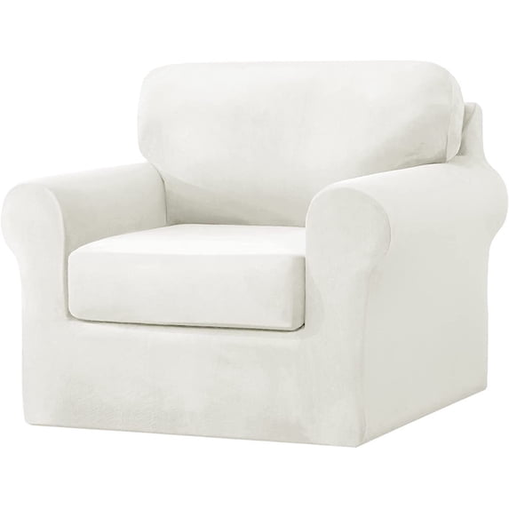 TOPCHANCES Velvet Sofa Covers, Stretch Armchair Couch Slipcovers , Soft Furniture Slipcover with Separate Cushion Covers and Backrest Covers (3-piece Set for 1 Cushion Sofa, White)