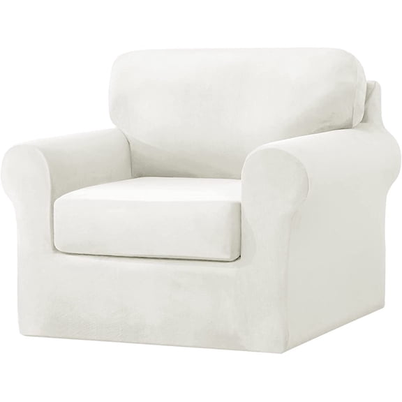 TOPCHANCES Velvet Sofa Covers, Stretch Armchair Couch Slipcovers , Soft Furniture Slipcover with Separate Cushion Covers and Backrest Covers (3-piece Set for 1 Cushion Sofa, White)