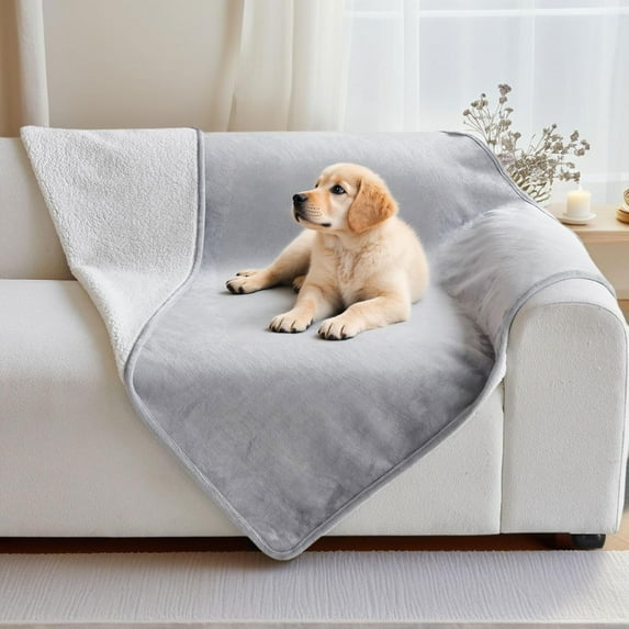 TOPCHANCES Waterproof Couch Cover for Dogs Cats, Reversible Fleece Waterproof Pet Blanket, Furniture Cover Sofa Protector for Pet Cat Bed, 30x40inch, Light Gray