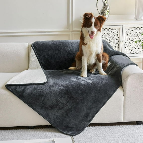 TOPCHANCES Waterproof Couch Cover for Dogs Cats, Reversible Fleece Waterproof Pet Blanket, Furniture Cover Sofa Protector for Pet Cat Bed, 60x80inch, Dark Gray