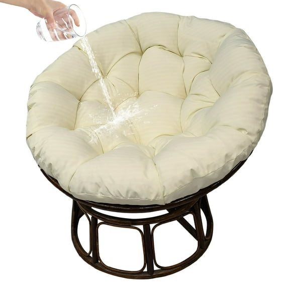 TOPCHANCES Waterproof Papasan Chair Cushion Only, 47 inch Tuffed Round Floor Seat Cushion, Swing Chair Seat Cushion with Ties, Beige