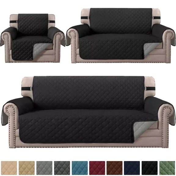 TOPCHANCES Waterproof Sofa Cover, Reversible Quilted Couch Cover Non Slip Furniture Protector Slipcover for Children Pets (Chair Cover, Black)