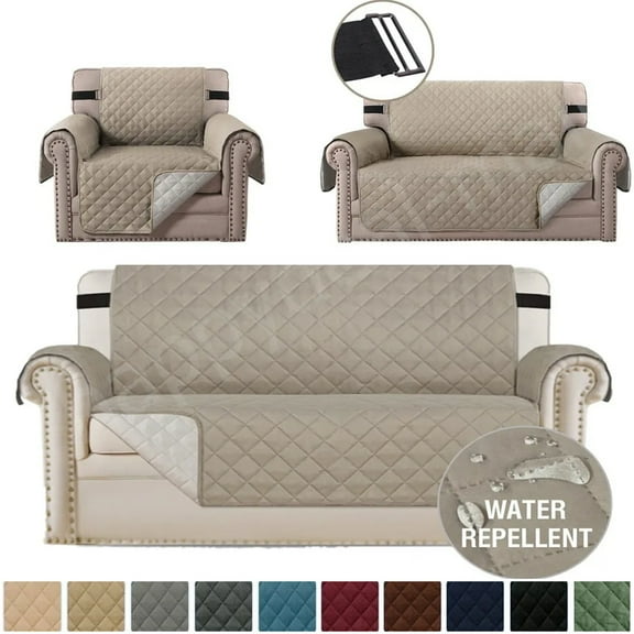TOPCHANCES Waterproof Sofa Cover, Reversible Quilted Couch Cover Non Slip Furniture Protector Slipcover for Pets (Chair Cover, Khaki)