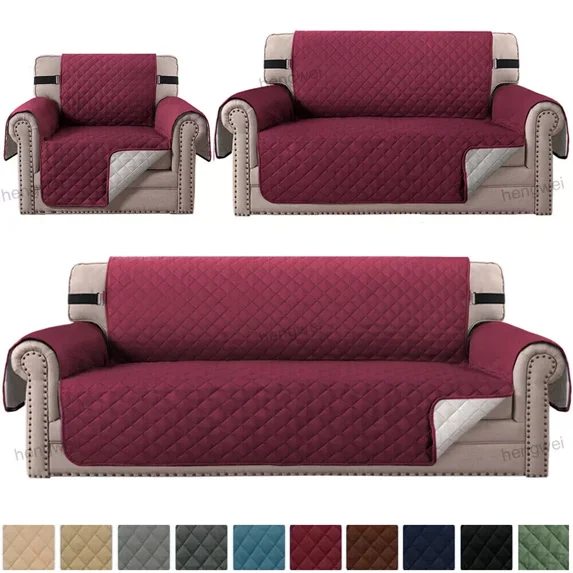 TOPCHANCES Waterproof Sofa Cover, Reversible Quilted Couch Cover Non Slip Furniture Protector Slipcover for Pets (Loveseat Cover, Burgundy)