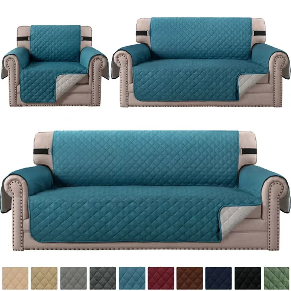 TOPCHANCES Waterproof Sofa Cover, Reversible Quilted Couch Cover Non Slip Furniture Protector Slipcover for Pets (Loveseat Cover, Deep Blue)