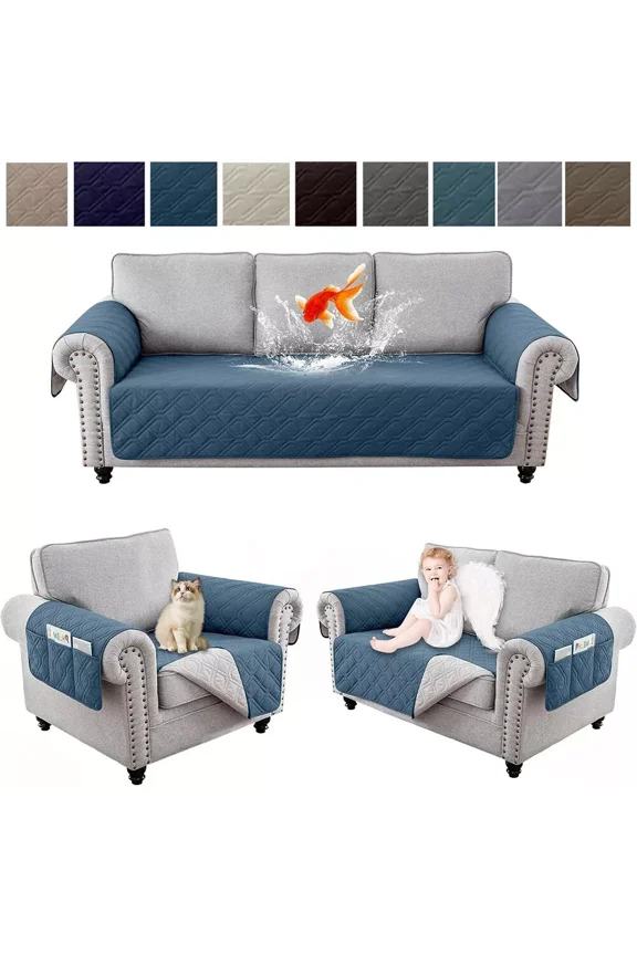 Waterproof Sofa Covers Set with 1 2 3 Seater Couch Cover, Anti Slip Furniture Protector Leakproof Sofa Slipcover for Dogs Children Pets (Berlin Blue)