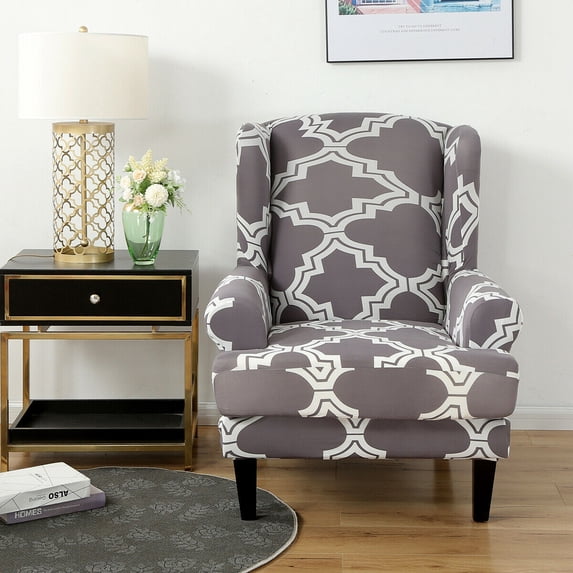 TOPCHANCES Wing Chair Slipcover Wingback Armchair Chair Slipcovers Sofa Covers 2-Piece Spandex Fabric Wing Back Wingback Armchair Chair Slipcovers, Gray