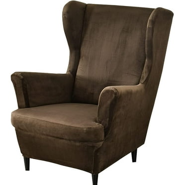 TOPCHANCES Wingback Armchair Slipcovers, Stretch Velvet Wing Chair Cover (Coffee)
