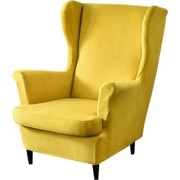 TOPCHANCES Wingback Armchair Slipcovers, Stretch Velvet Wing Chair Cover (Turmeric)