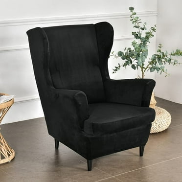TOPCHANCES Wingback Chair Covers, Stretch Velvet Wing Chair Armchair Slipcover Furniture Protector For Living Room Bedroom, Black