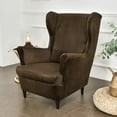 thumbnail image 1 of TOPCHANCES Wingback Chair Covers, Stretch Velvet Wing Chair Armchair Slipcover Furniture Protector For Living Room Bedroom, Coffee, 1 of 6