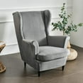 thumbnail image 1 of TOPCHANCES Wingback Chair Covers, Stretch Velvet Wing Chair Armchair Slipcover Furniture Protector For Living Room Bedroom, Grey, 1 of 6
