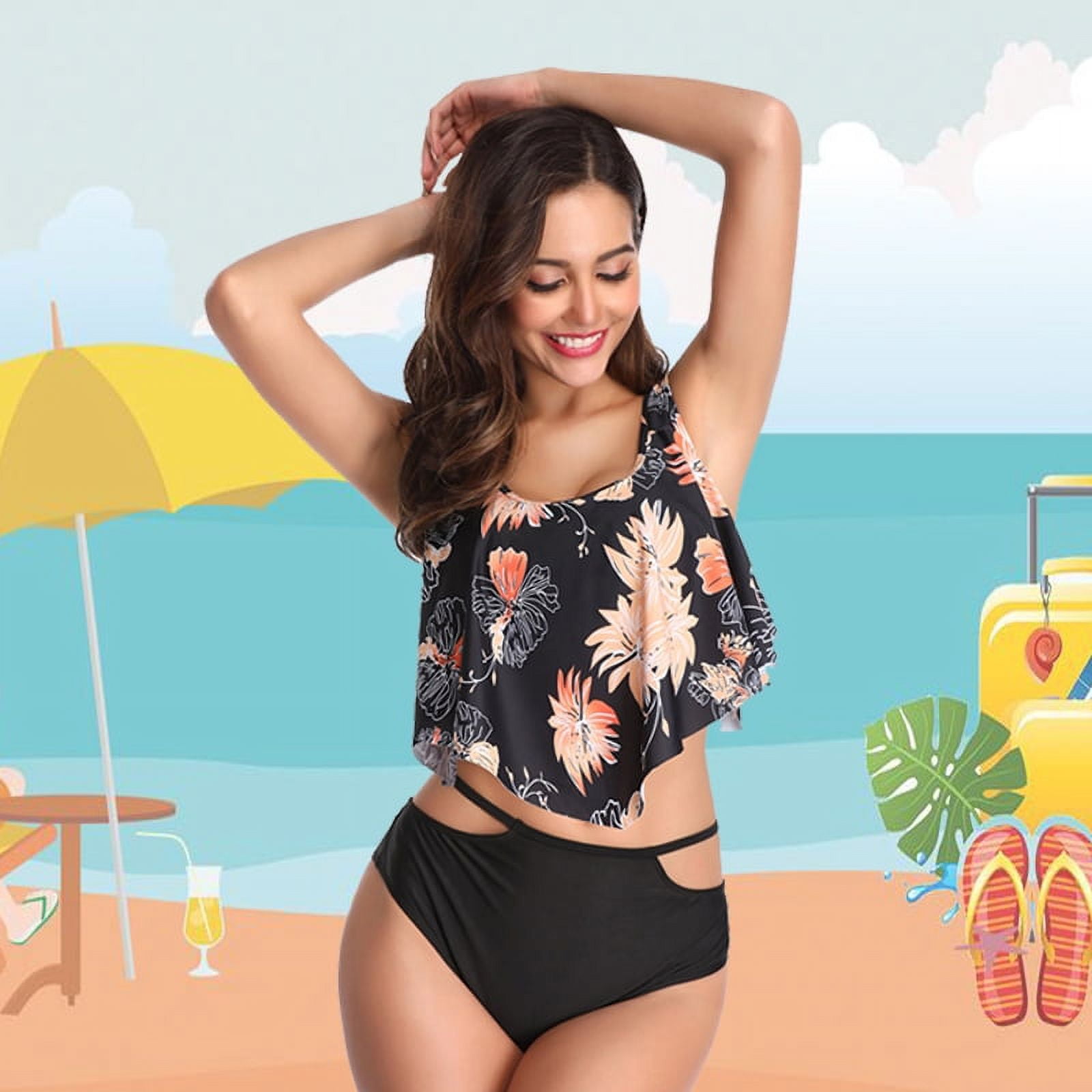 TOPCHANCES Women Falbala Bikini Set High Waisted Swimsuits Bottom