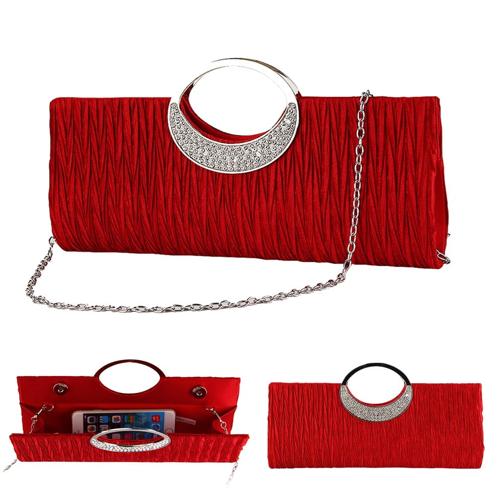 TOPCHANCES Women Luxury Rhinestone Satin Evening Bag Elegant Clutch Purse Handbag for Wedding