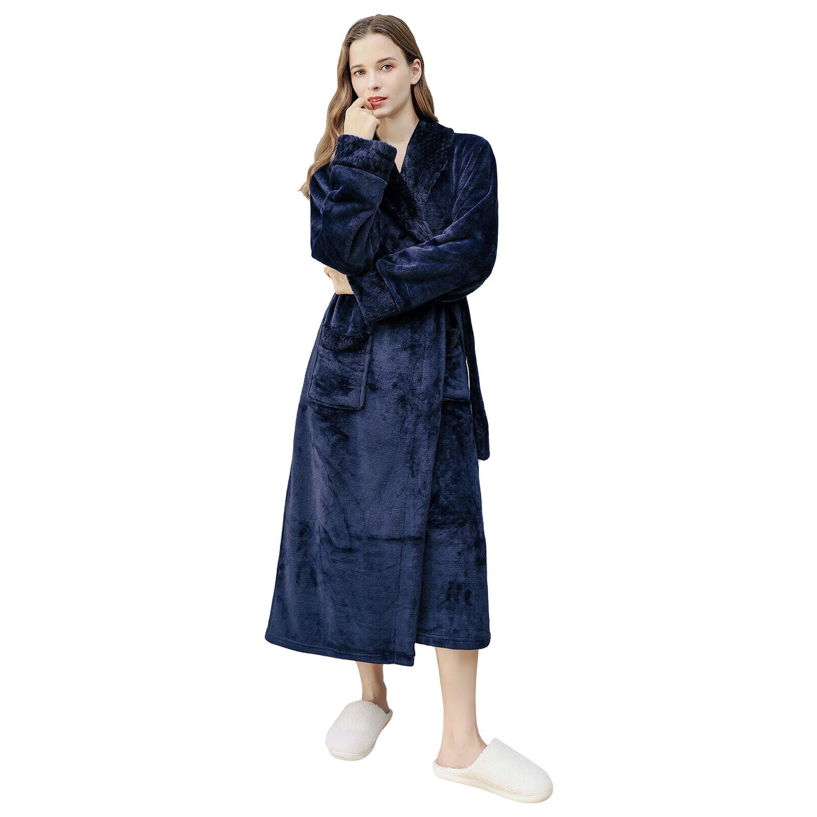 TOPCHANCES Women's Fleece Long Robe, Warm Flannel Long Bathrobe with