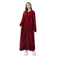thumbnail image 1 of TOPCHANCES Womens Flannel Hooded Long Robe, Winter Thick Warm Bathrobes with Pockets & Zipper, (Burgundy, XL), 1 of 9