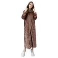 thumbnail image 1 of TOPCHANCES Womens Flannel Hooded Long Robe, Winter Thick Warm Bathrobes with Pockets & Zipper, (Coffee, XL), 1 of 8