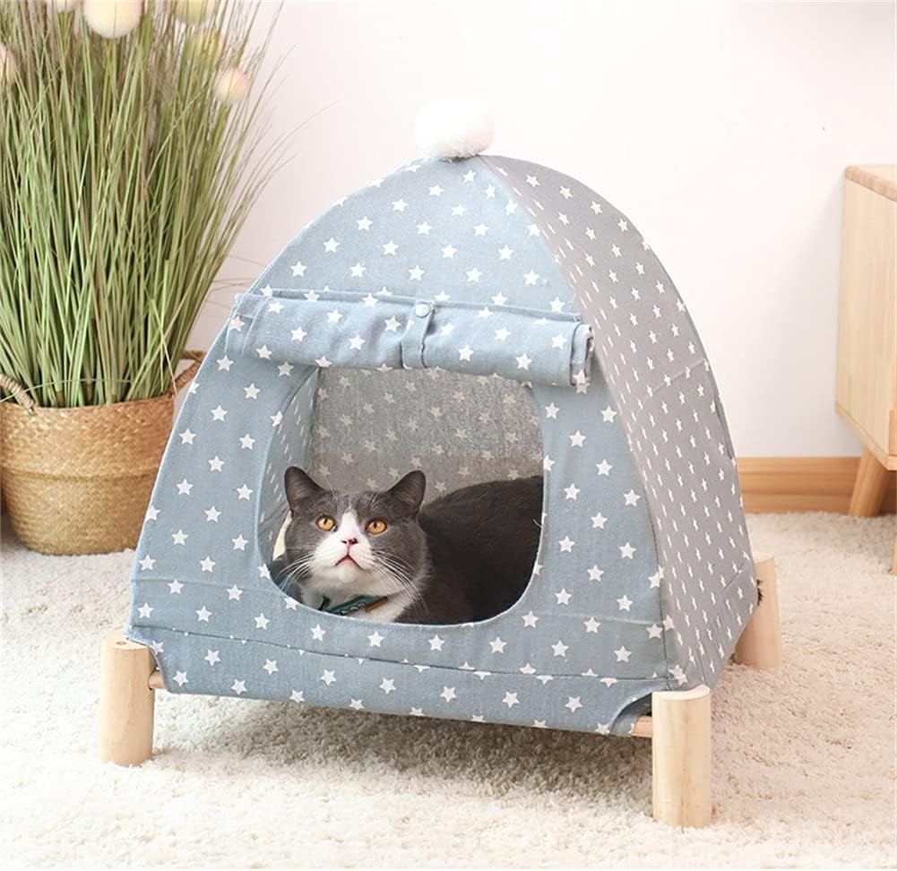 TOPCHANCES Wooden Frame Elevated Dog Cat Pet Bed with Removable Canopy Tent, Portable Dog Cat Tent for Outdoor & Indoor Use