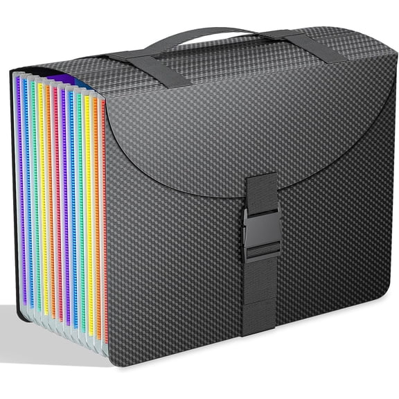 TOPCJ Expanding File Folders with Handle,Accordion Organizer 13 Expandable Pockets,Portable Filing Box,Adjustable Support Strap,Colored Tabs,Paper Document Organizer,A4/Letter Size Diamond