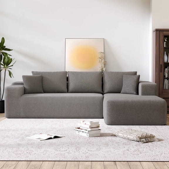 TOPCOMFY 104" Modern L-Shaped Sectional Sofa with Right Chaise Lounge,Rain Drop Velvet Upholstered Sectional Couch, Deep Seating & 2 Pillows,Light Gray