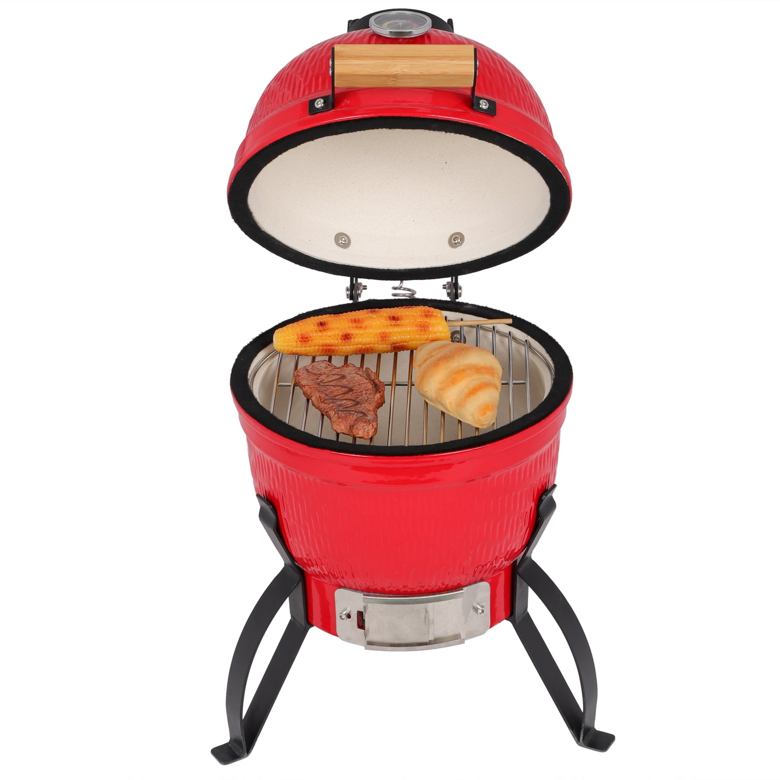 TOPCOMFY 13-Inch Round Ceramic Charcoal Grill, Fuel-Efficient with Heat Retention for Grilling, Smoking, Baking, and Roasting, Orange