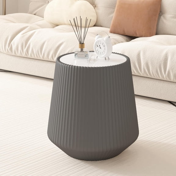 TOPCOMFY 19.68" Round Coffee Table Modern Fluted Drum Circle Sintered Stone Top Faux Marble End Side Center Tea Table Living Room Office, Gray