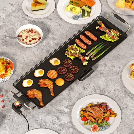 TOPCOMFY 27 Inch Electric Griddle, Adjustable Temperature, Non-Stick Surface, Efficient Oil Management, Portable Design for Indoor and Outdoor Cooking