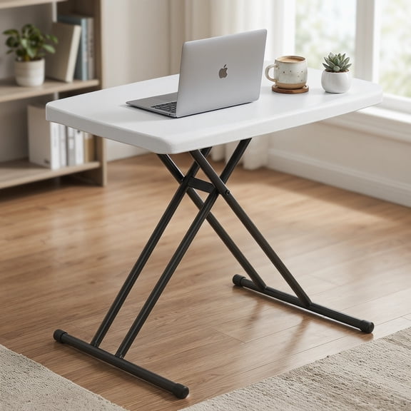 TOPCOMFY 30-Inch Adjustable Height Folding Table Portable Utility Table Space Saving Work Surface for Dining Camping , White