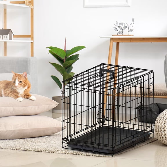 TOPCOMFY 30-Inch Wire Dog Crate with Double Lock Mechanism, Double Door, Single Handle, Single Bolt for Indoor Use