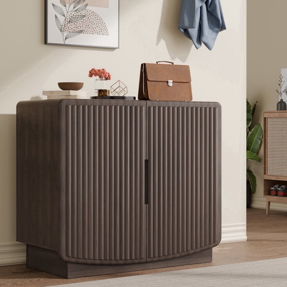 TOPCOMFY 35-Inch Buffet Cabinet with Storage Modern Accent Sideboard with Doors and Shelves Media Console Coffee Bar for Living Room Kitchen Hallway Natural