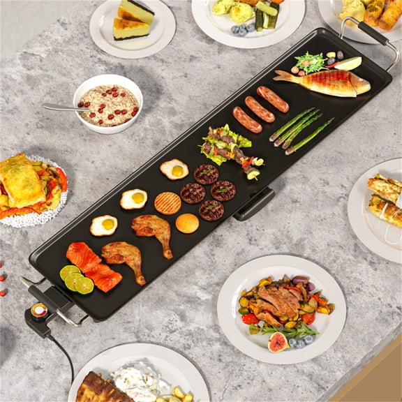TOPCOMFY 35 Inch Electric Griddle, Adjustable Temperature, Non-Stick Surface, Efficient Oil Management, Portable Design for Indoor and Outdoor Cooking