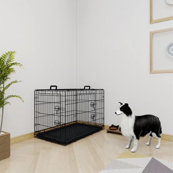 TOPCOMFY 36-Inch Black Wire Dog Crate with Double Lock Mechanism, Two Doors, Two Handles, Double Bolt for Indoor Use